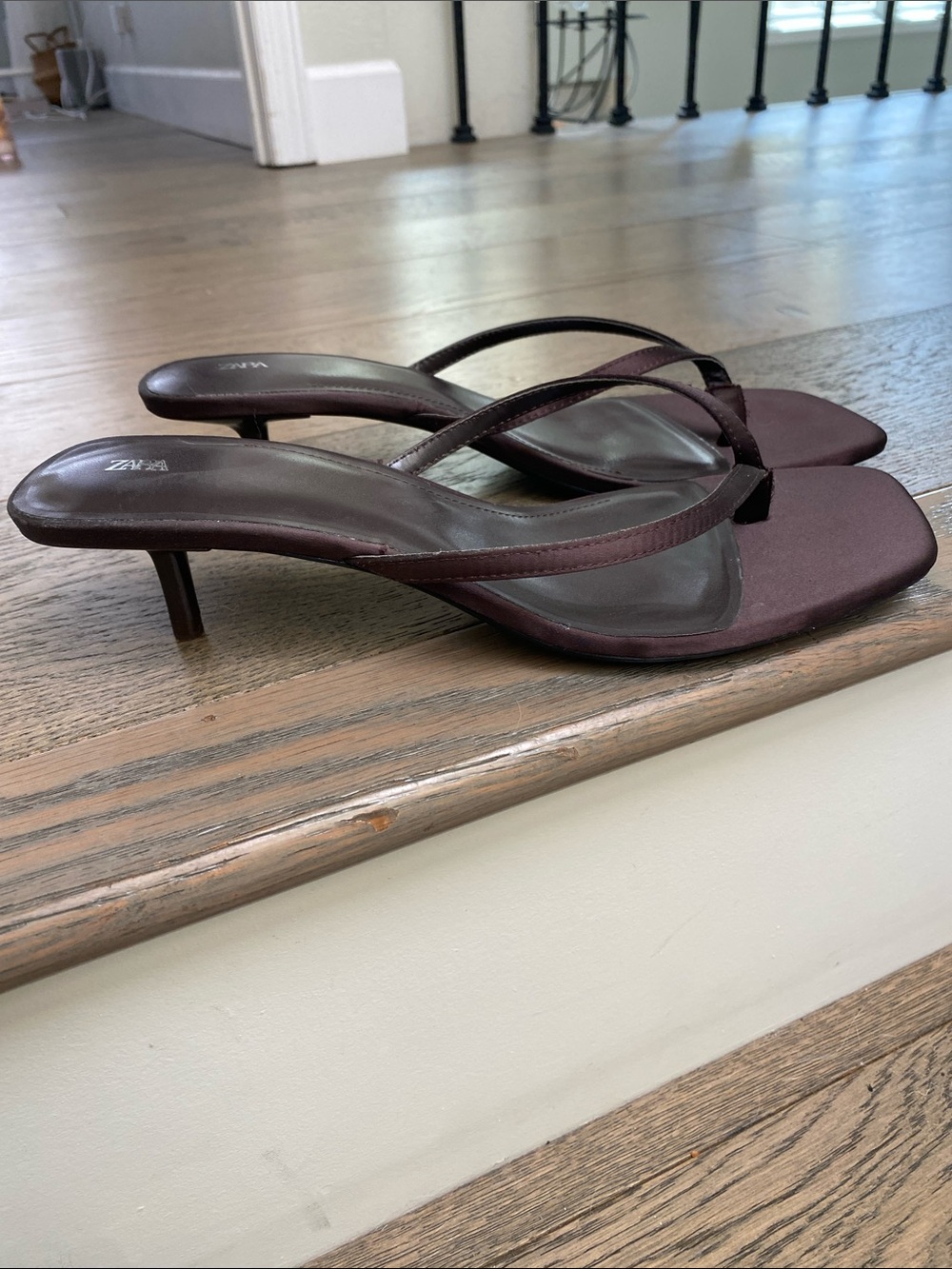 Zara Dark Brown Strappy Kitten Heel Sandals